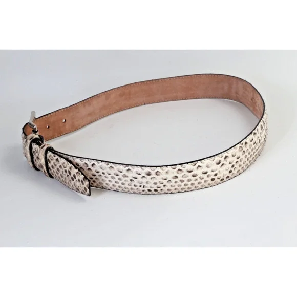 Vintage Snakeskin Leather Belt Gray White Ornate Silver Buckle Boho Exotic Sz 34 - Picture 16 of 16